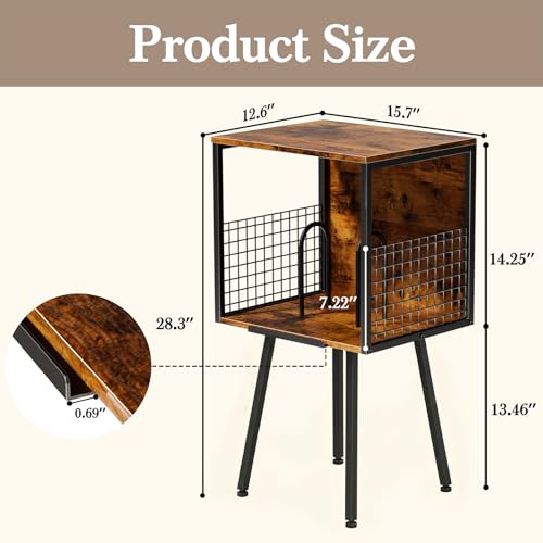 Record Player Stand with Storage Holds 100+ Vinyl Records, Industrial Turntable Stand with Storage Shelf, LP Album Organizer Cabinet for Small Spaces,Rustic End Table