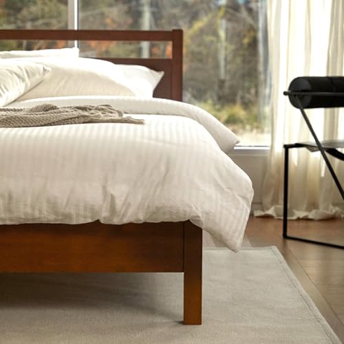 Signature Wood Platform Bed Frame with Headboard, Essential, Noise Free, Under Bed Storage, No Box Spring Needed, Easy Assembly (Cherry, Twin)