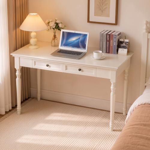 White Writing Desks with Drawers, 47" French Country Style