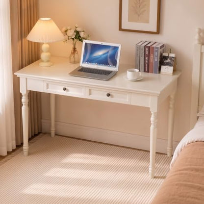 White Writing Desks with Drawers, 47" French Country Style
