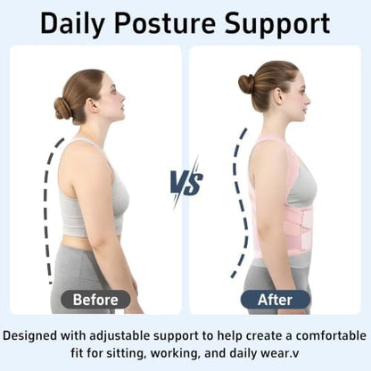Posture Corrector for Women and Men, Adjustable Back Brace with Shoulder Support, Lumbar Support Belt and Full Back Support, Posture Trainer Back Straightener for Upper Back, Lower Back Support, Slouching and Hunchback Corrector (Pink, XX-Large)
