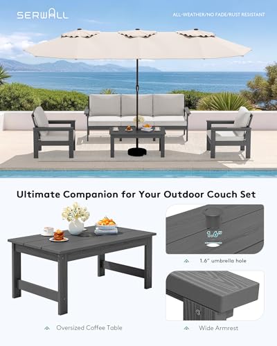 HDPE Outdoor Patio Furniture Set with Coffee Table - Modern/Contemporary