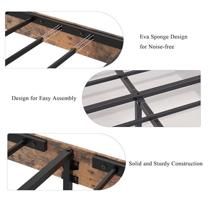King Size Farmhouse Wooden Bed Frame with Storage Headboard