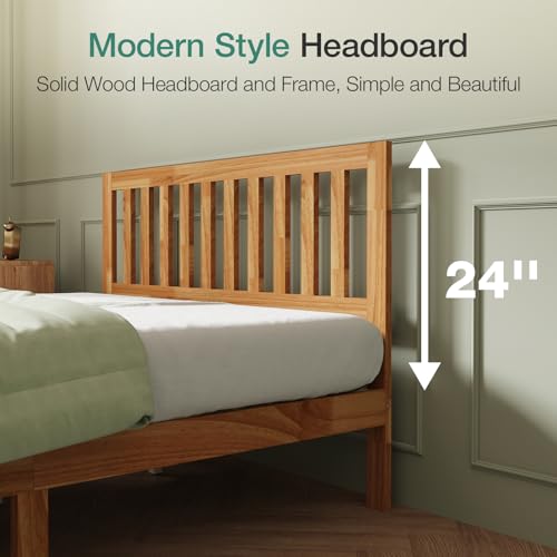 Full Size Bed Frame Wood Full Bed Frame with Headboard, Full Size Bed Frame with Headboard Solid Wood Bed Frame Foundation with 8.5 Inch Space Underneath, No Box Spring Needed, Easy Assembly