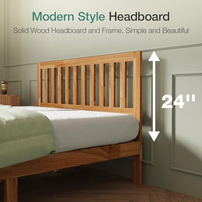 Full Size Bed Frame Wood Full Bed Frame with Headboard, Full Size Bed Frame with Headboard Solid Wood Bed Frame Foundation with 8.5 Inch Space Underneath, No Box Spring Needed, Easy Assembly