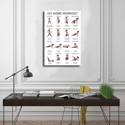 Home Workout Full Body No Equipment Cardio Chart 16 Exercises Canvas Poster Wall Art for Living Room Bedroom Decor Frame 16x24inch