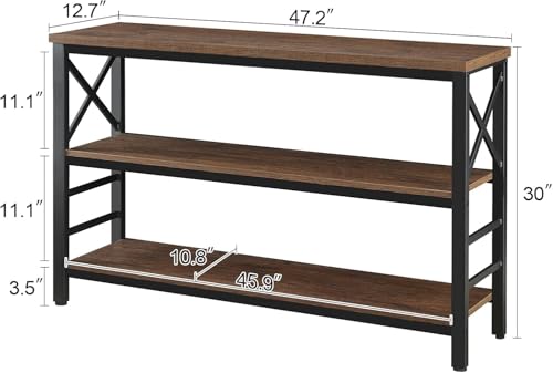 Sofa Table,Industrial Console Table with Storage,Entryway Table with Engineered Wood and Metal,Rustic 3 Tier Shelf for Living Room,Hallway,Brown,47 Inch