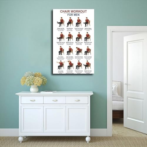 Tai Chi Chair Workouts for Men Chair Exercise Chart Home Workout Plan Canvas Poster Wall Art for Living Room Bedroom Decor Frame 16x24inch