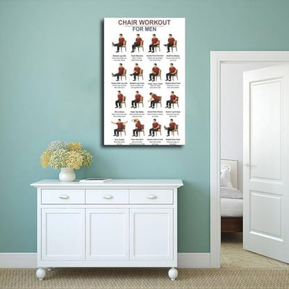 Tai Chi Chair Workouts for Men Chair Exercise Chart Home Workout Plan Canvas Poster Wall Art for Living Room Bedroom Decor Frame 16x24inch