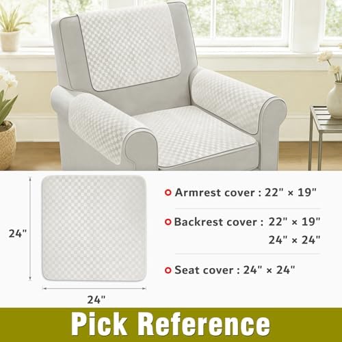 Couch Arm Covers, Sofa Arm Covers, Waterproof Armrest Cover for Sofa, Loveseat, Armchair, Anti-Slip Recliner Arm Cover, Headrest Cover, Arm Chair Covers Set of 2 (Beige, 24"×24")