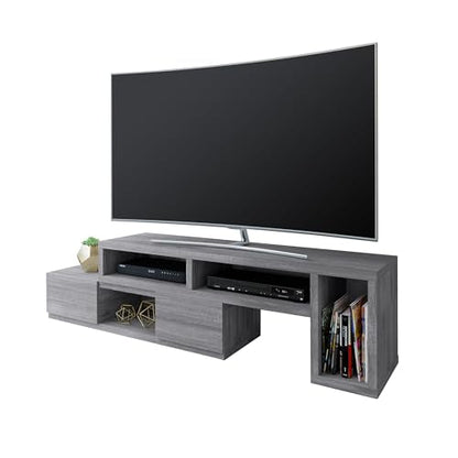 Adjustable TV Stand with Storage Fits Up to 65" TV, Grey | Modern media console, adjustable width, storage shelves, cable management, living room furniture, entertainment center