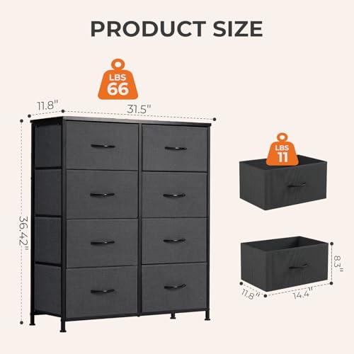 8 Drawer Black Dresser for Bedroom Tall, Organizer Storage