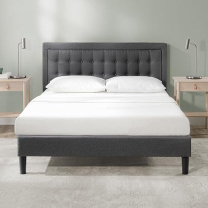 Zinus Dachelle Upholstered Platform Bed Frame, Mattress Foundation, Wood Slat Support, No Box Spring Needed, Eco Friendly WonderBox (TM) Packaging, Easy Assembly, Dark Grey, Queen
