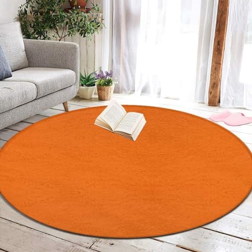 Large Machine Washable Circular Rugs, Home Decor Round Mat for Living Room Sofa Office Compatible with Orange