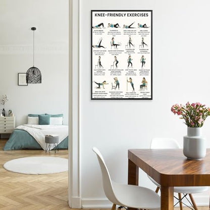 Knee-Friendly Low Impact Workout Poster, 16 Illustrated Joint-Safe Leg & Core Training Chart, Chair Supported Gentle Exercise Reference for Sensitive Knee Rehabilitation & Senior Home Fitness(8x12inchs，Unframed)