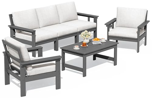 HDPE Outdoor Patio Furniture Set with Coffee Table - Modern/Contemporary
