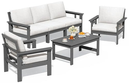 HDPE Outdoor Patio Furniture Set with Coffee Table - Modern/Contemporary