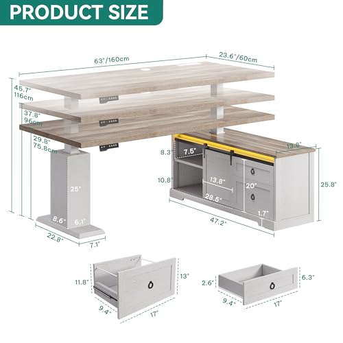 L Shaped Standing Desk with Power Outlets & LED Lights