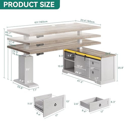 L Shaped Standing Desk with Power Outlets & LED Lights