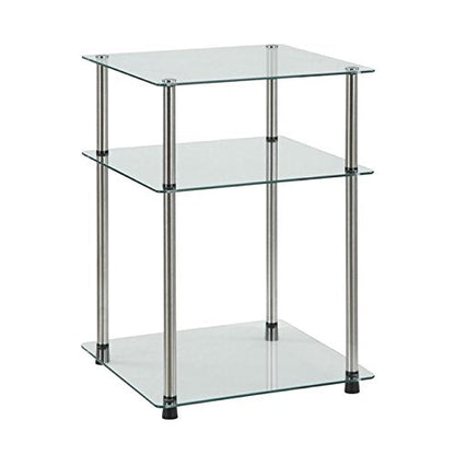 Designs2Go Classic Glass 3-Tier End Table 23.75" - Modern Stainless Steel Display with Storage Shelves for Living & Family Room, Bedroom, Bathroom, Office, Glass/Chrome