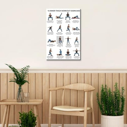 16 Inner Thigh Workout Exercise Poster, Bodyweight Adductor Training Chart Featuring Illustrated Home Fitness Moves for Beginner & Intermediate Leg Toning, Gym & Home Workout Reference Guide with Rep Count Instruction(12x18inchs，Black Framed)