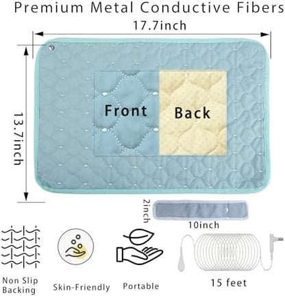Conductive Metal Fabric Grounding Mat Set with Grounding Wristband and 15ft Cord for Bed/Desk/Floor/Feet - Machine Washable, Healthy Material to Improve Sleep and Wellness