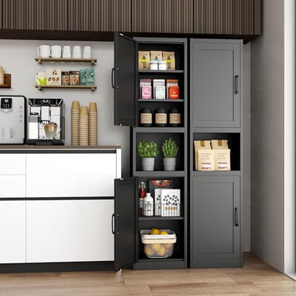 67" Tall Slim Pantry Cabinet, Narrow Bathroom Storage Cabinet | Metal Skinny Cabinet with Door and Adjustable Shelves, for Small Spaces, Kitchen, Bathroom, Laundry Room, Living Room, Black