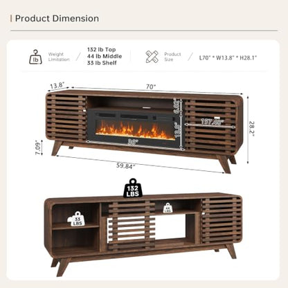 70" Fireplace TV Stand,Walnut