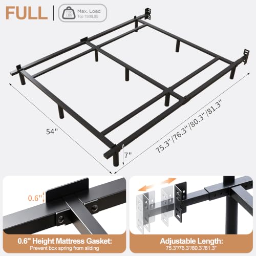 Full Size 7 Inch Low Profile Metal Platform Bed Frames, Adjustable Length