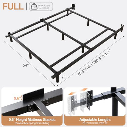 Full Size 7 Inch Low Profile Metal Platform Bed Frames, Adjustable Length