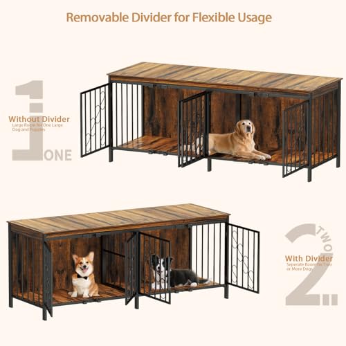 71" Double Dog Crate with Elevated Legs, Brown