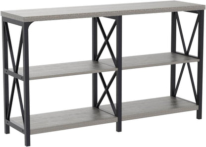 Farmhouse Sofa Table, Rustic Console Table for Living Room, Entryway Table with Storage, Hallway Entry Table for Foyer, Light Grey Oak, 47 Inch