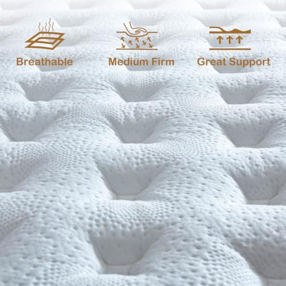 King Size Mattress, 12 Inch Hybrid Mattress in a Box with Memory Foam and Individually Pocketed Spring, Motion Isolation, Pressure Relief, Medium Firmness, CertiPUR-US Certified