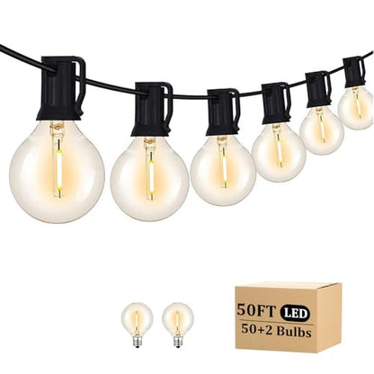 Outdoor String Light 50FT Patio Black with 52 Shatterproof G40 LED Clear Globe Bulbs for Indoor/Outdoor, Connectable Hanging Lights for Backyard Balcony Party Decor