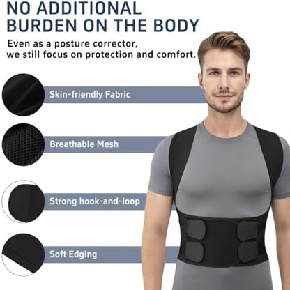 Posture Corrector for Women and Men, Adjustable Back Brace with Shoulder Support, Lumbar Support Belt and Full Back Support, Posture Trainer Back Straightener for Upper Back, Lower Back Support, Slouching and Hunchback Corrector (Black, Medium)