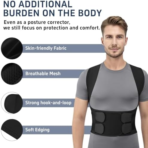 Posture Corrector for Women and Men, Adjustable Back Brace with Shoulder Support, Lumbar Support Belt and Full Back Support, Posture Trainer Back Straightener for Upper Back, Lower Back Support, Slouching and Hunchback Corrector (Black, XX-Large)
