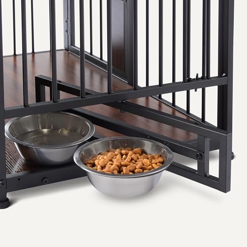 Furniture Style Dog Crate, Sturdy Wooden Pet Kennel, End Table with Space for Pet, Two Bowls Included, 30" x 20.4" x 23.6", Walnut