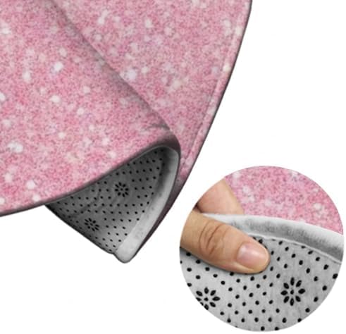 Machine Washable Modern Round Area Rug, Room Sofa Yoga Soft Round Carpet, Home Decor Non Slip Kitchen Office Circle Rug Pink Glitter Texture