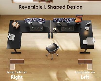 63 Inch Reversible L Shaped Electric Standing Desk, Black