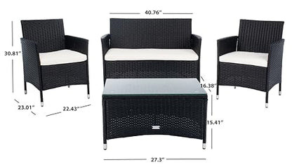 SAFAVIEH PAT7506A Collection Bandele Black and Beige 4-Piece Outdoor Living Patio Set