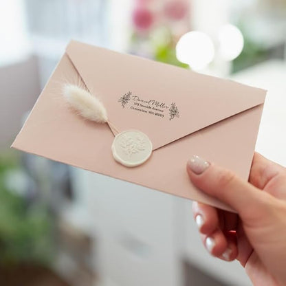 Custom Floral Address Stamp | Choose from 12 Designs | Multiple Ink Color Options | Envelope Return Address Stamp for Couple or Family (Design 9, Large)