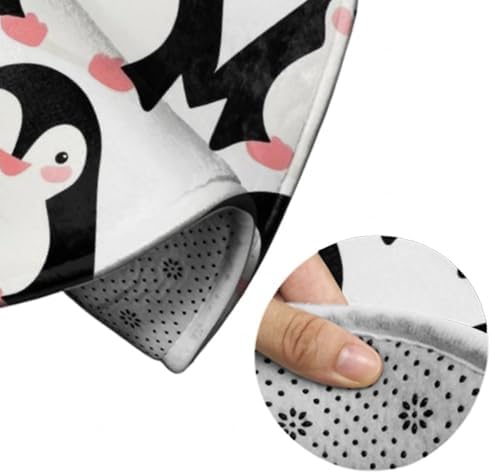 Fashion Round Area Rug Large Non Slip Carpet, Animals Black and White Penguins Print Unisex Home Decor Mat