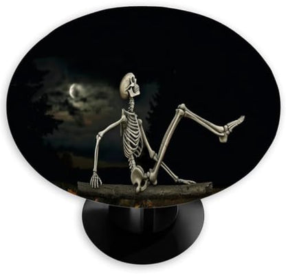 Round Tablecloth with Elastic Edged, 36-42 inch Funny Skeleton Stretching Halloween Night Table Covers Waterproof Washable Table Cloths Mat for Picnic Indoor 0utdoor Dinning Patio Table