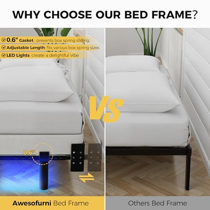 Queen Bed Frame with LED Light, 7 Inch Heavy Duty Metal Base for Box Spring