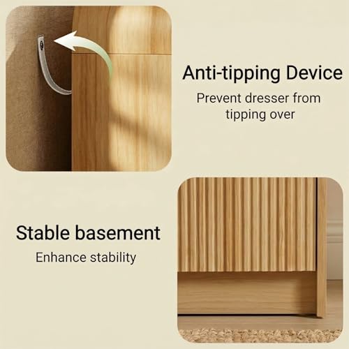 Fluted 8 Drawers Dresser for Bedroom, 55" Wide Wooden Dresser with Metal Handle, Curved Profile Design, Modern Storage Organizer for Bedroom, Living Room, Hallway, Natural Oak