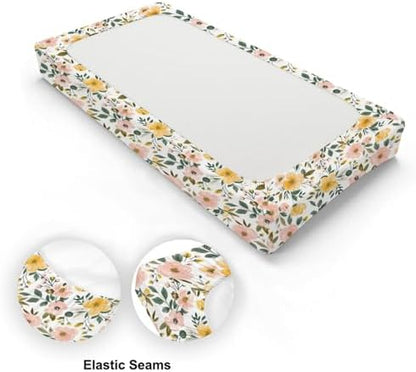Spring Colorful Flowers Floral Leaves Baby Changing Pad Cover, Unisex Flowers Nursery Diaper Changing Table Pad Mat Sheet for Boys Girls-16x32