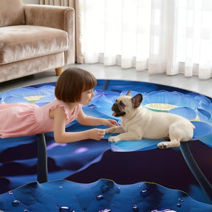 Lotus Round Area Rug - 5ft 3D Floral Round Rug for Living Room, Dreamy Floral Circle Rugs Washable Soft Non-Slip Carpet for Bathroom Bedside Sofa Coffee Table Decor Mat