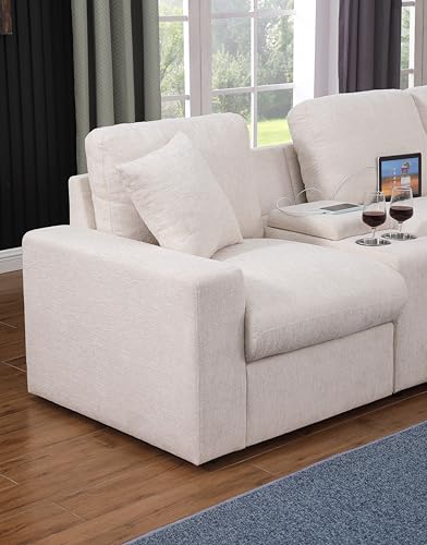Living Room Sofa Set for 4 Seater with Console, Perfect for Apartment, Airbnb, Playroom - Chenille Beige 4 Seater