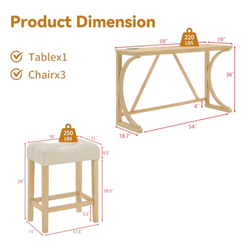 5-Piece Bar Table Set with Built-In Power Outlets, Light Oak