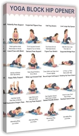Yoga Block Hip Opener Poses Chart 16 Illustrated Yoga Pose Names Guide Studio Canvas Poster Bedroom Decor Room Decor Frame 12x18inch